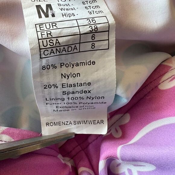 Romenza One Piece Swimsuit Adorable Pastel Color Stripes with Bow Print Size - Picture 13 of 13